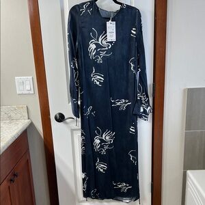 Zara  Navy Blue Floral Long Sleeve Maxi Dress